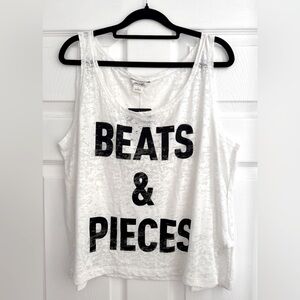 Monki “Beats & Pieces” White Burn Out Tank Top, Size Large - NWT